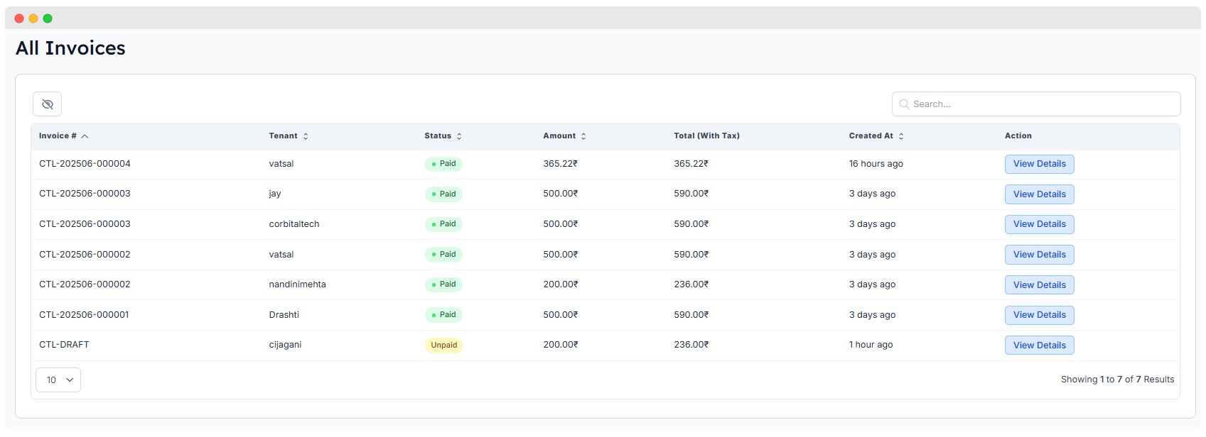WhatsMarkSaaS Invoice List