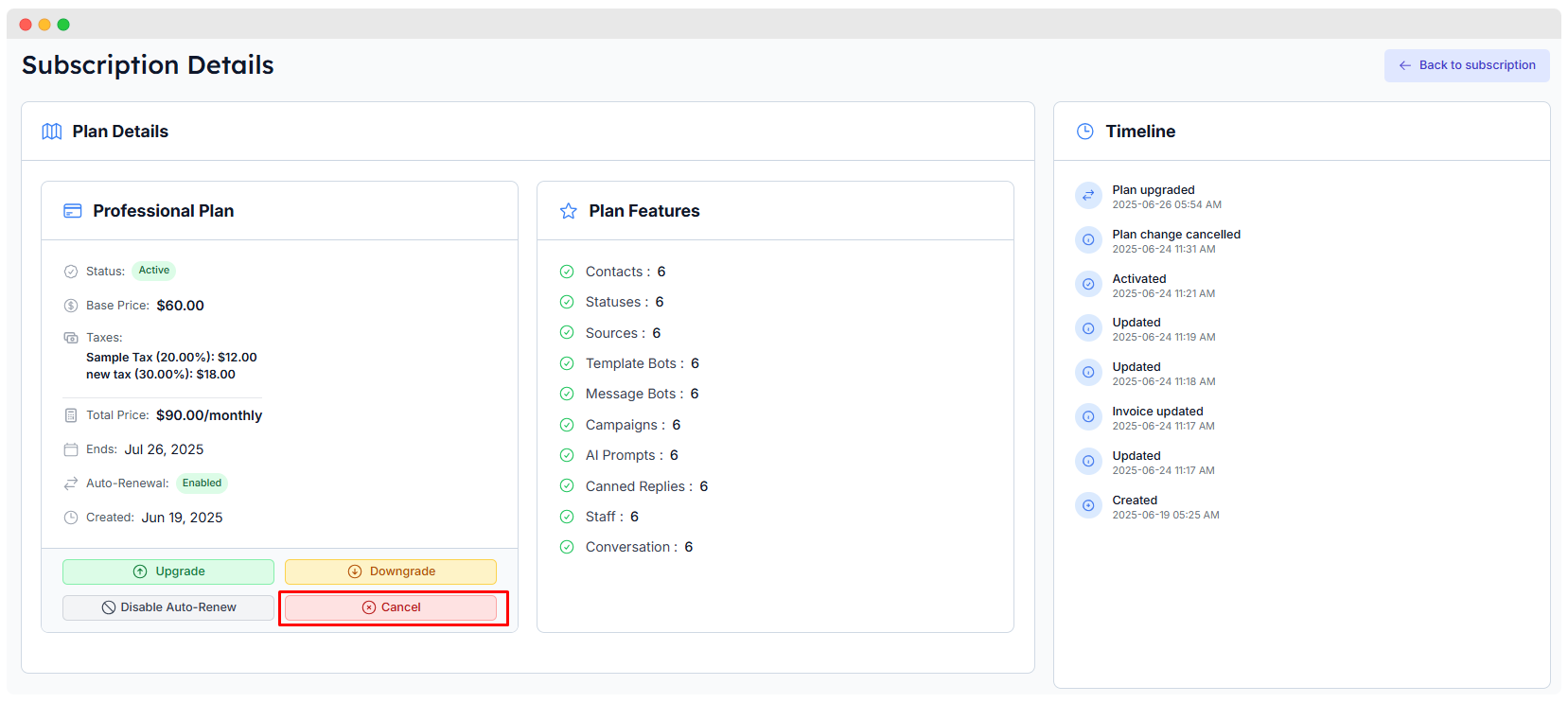 WhatsMarkSaaS Subscription List