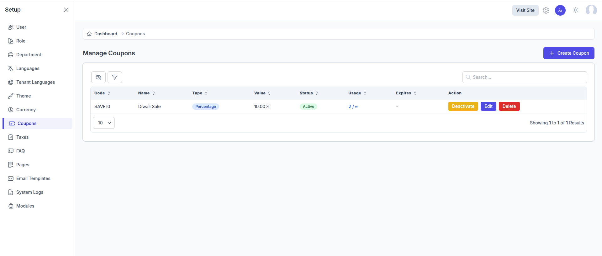 Coupon List Management