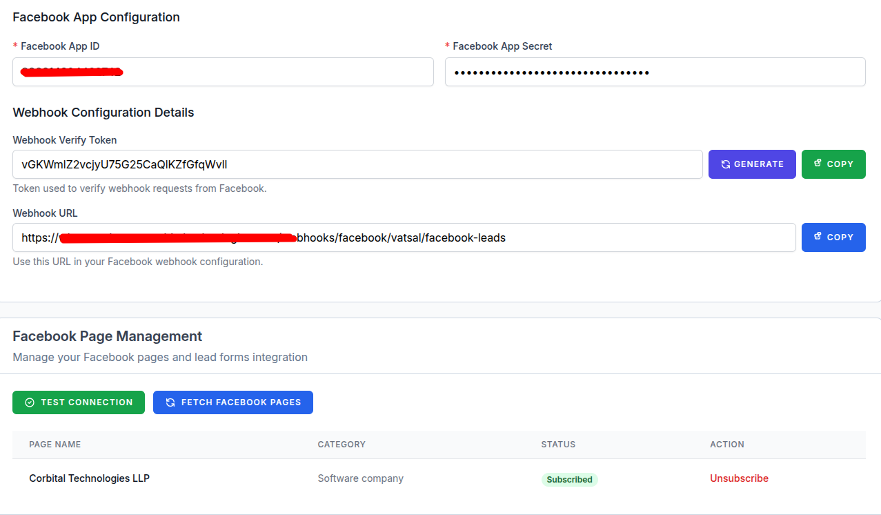 Facebook Lead Integration Settings Configuration