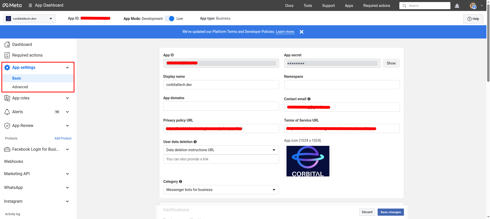 Facebook App id and App Secret