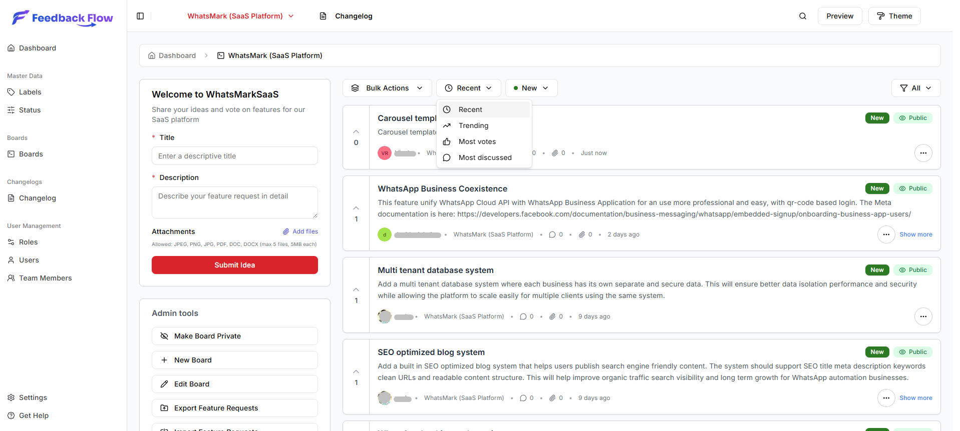 Admin Feature Requests