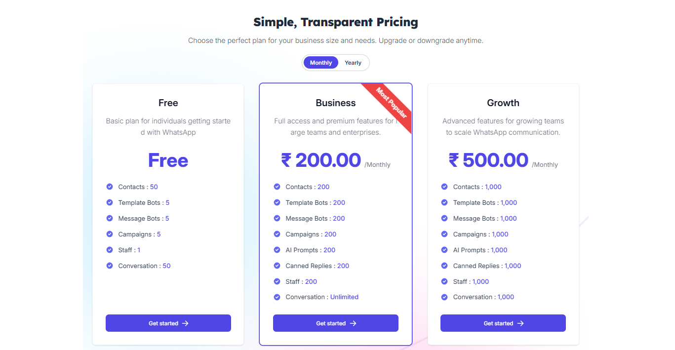 WhatsMarkSaaS Pricing Page