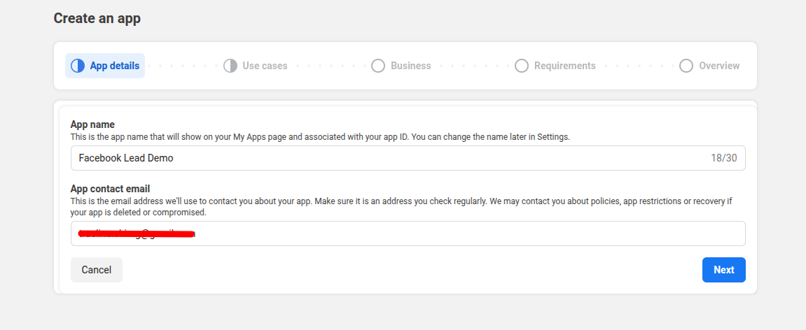 Facebook App Creation - Step 1
