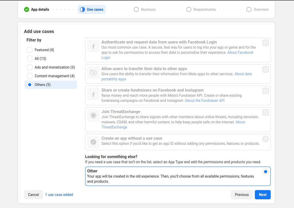 Facebook App Creation - Step 2