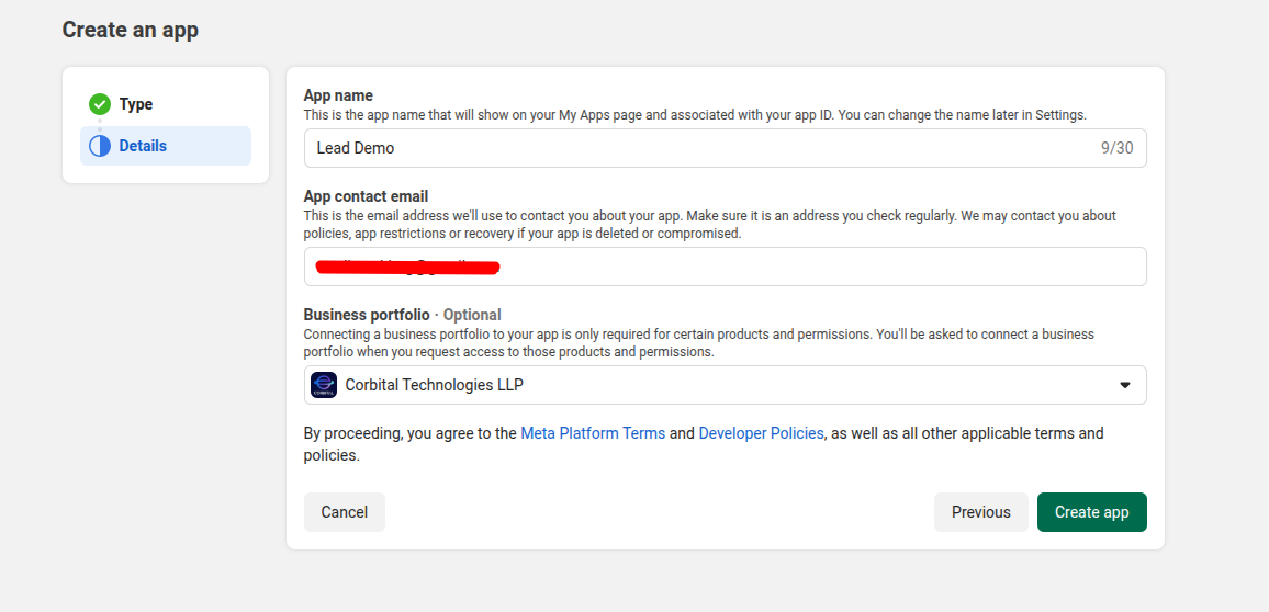 Facebook App Creation - Step 4