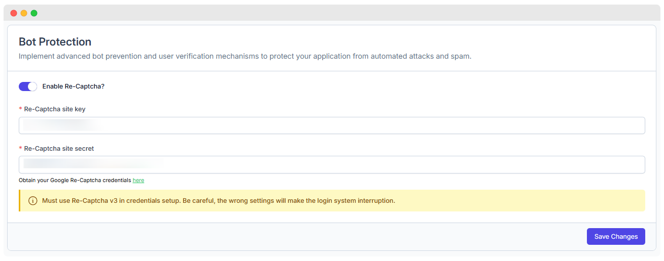 WhatsMarkSaaS Security Settings