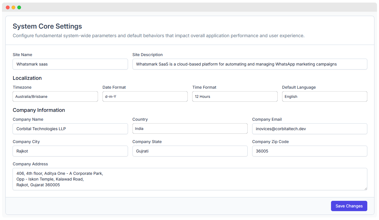 WhatsMarkSaaS Email Settings
