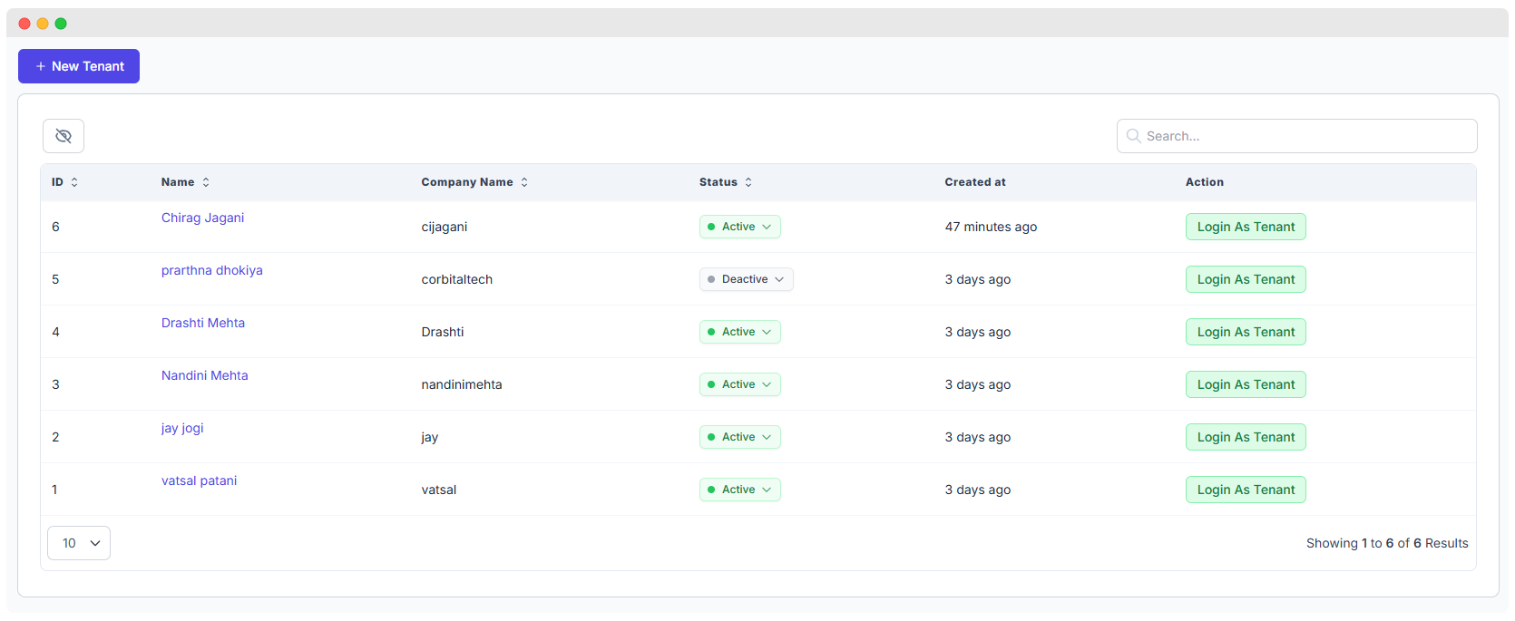 WhatsMarkSaaS Tenant List