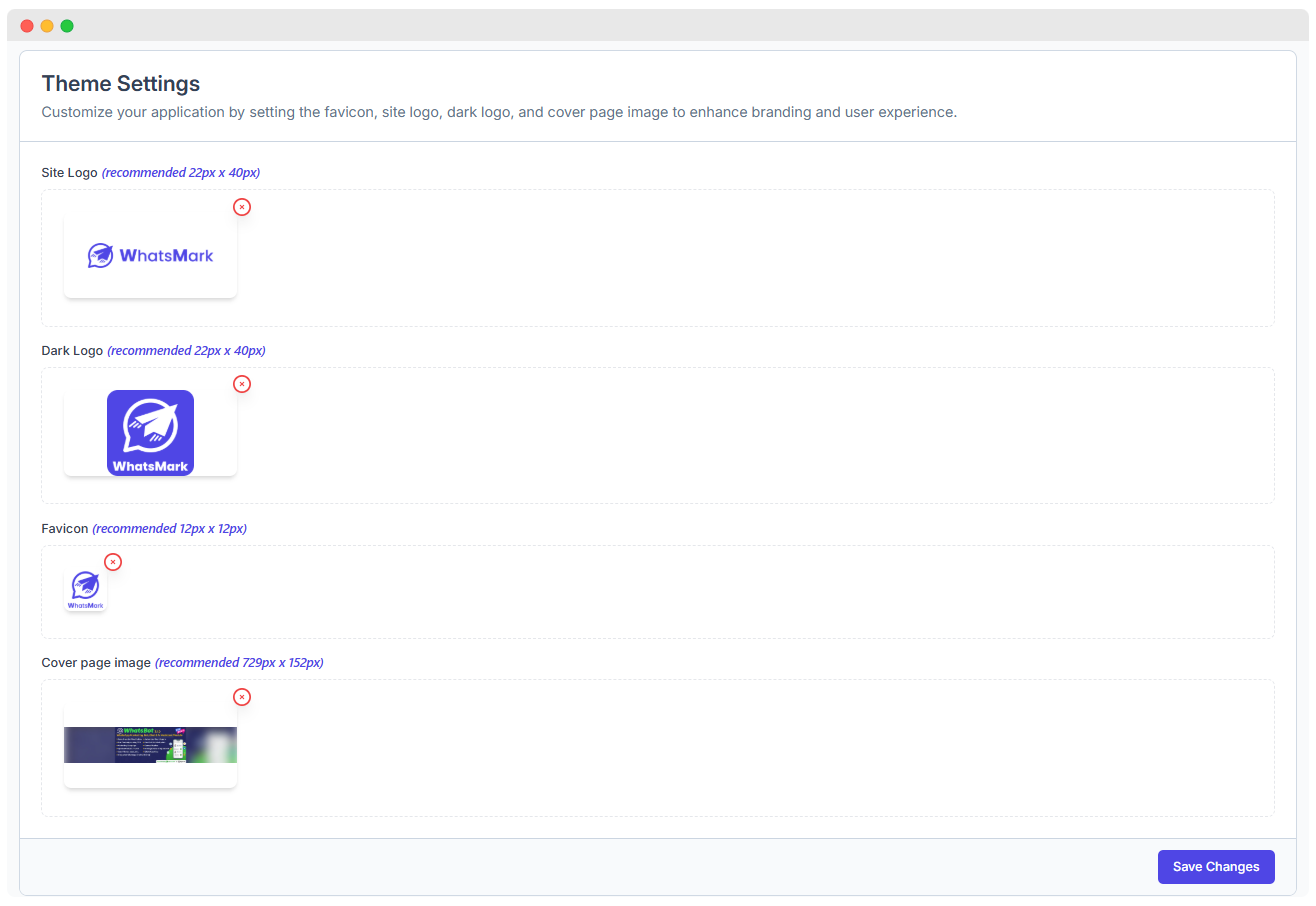 WhatsMarkSaaS Theme Settings