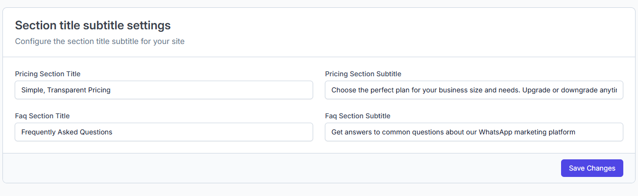 Section Title Subtitle Settings