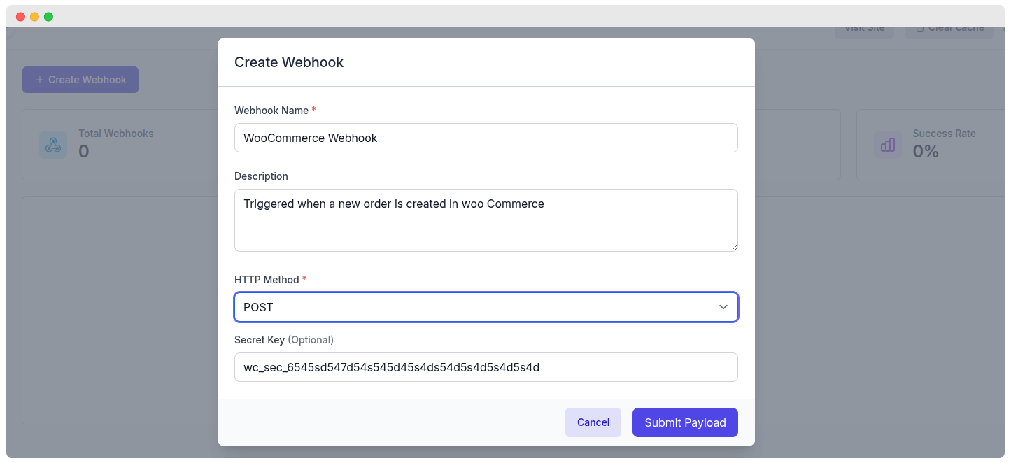 Webhook Creation Form