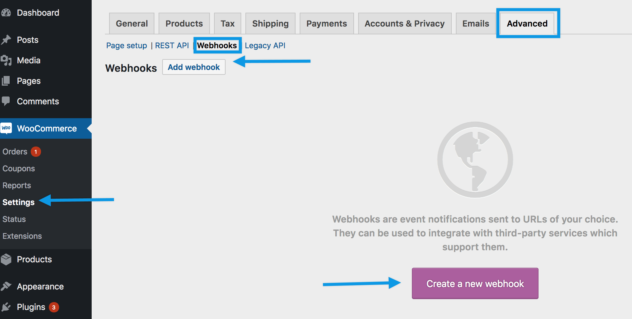 WooCommerce Webhooks Screen