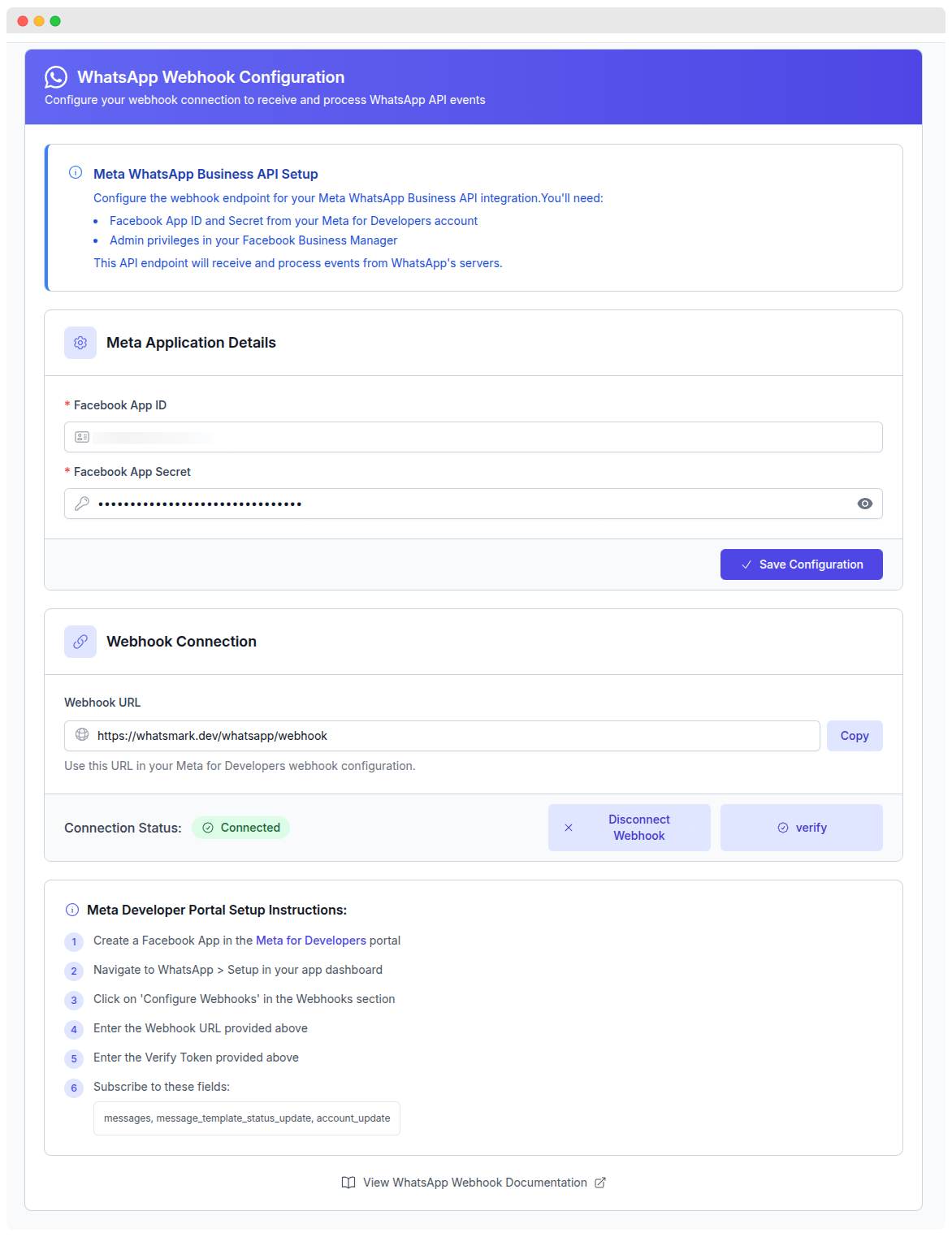 WhatsMarkSaaS Webhook Configuration