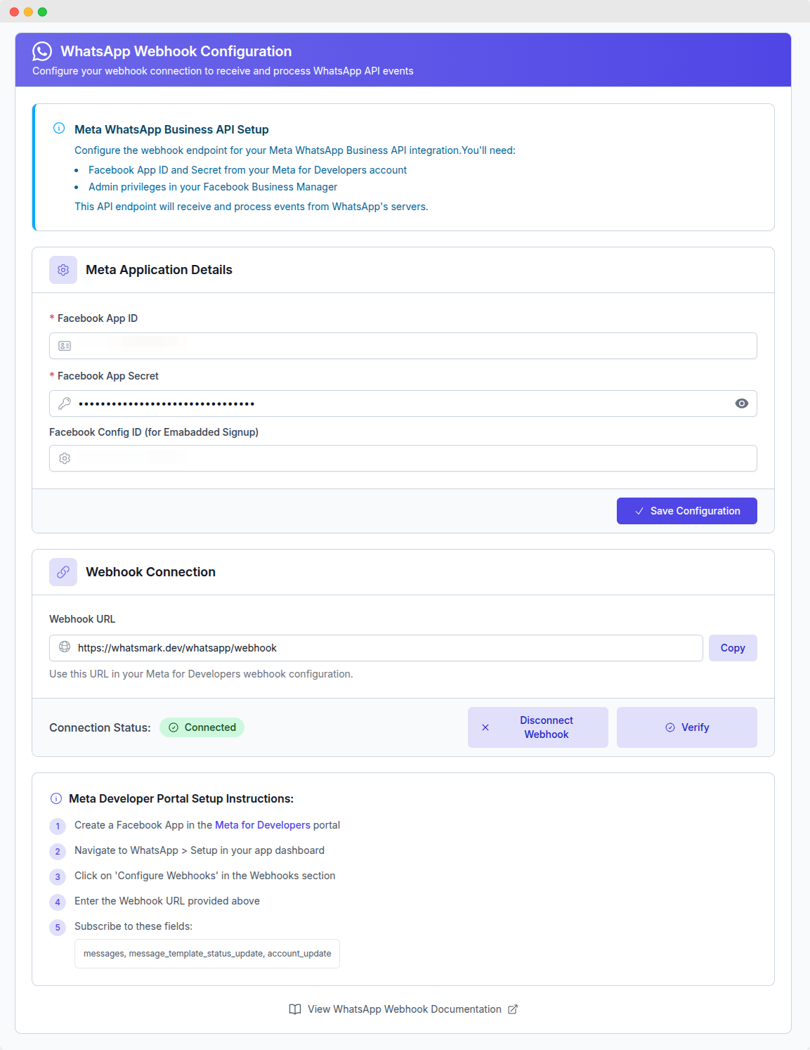 WhatsMarkSaaS Webhook Configuration